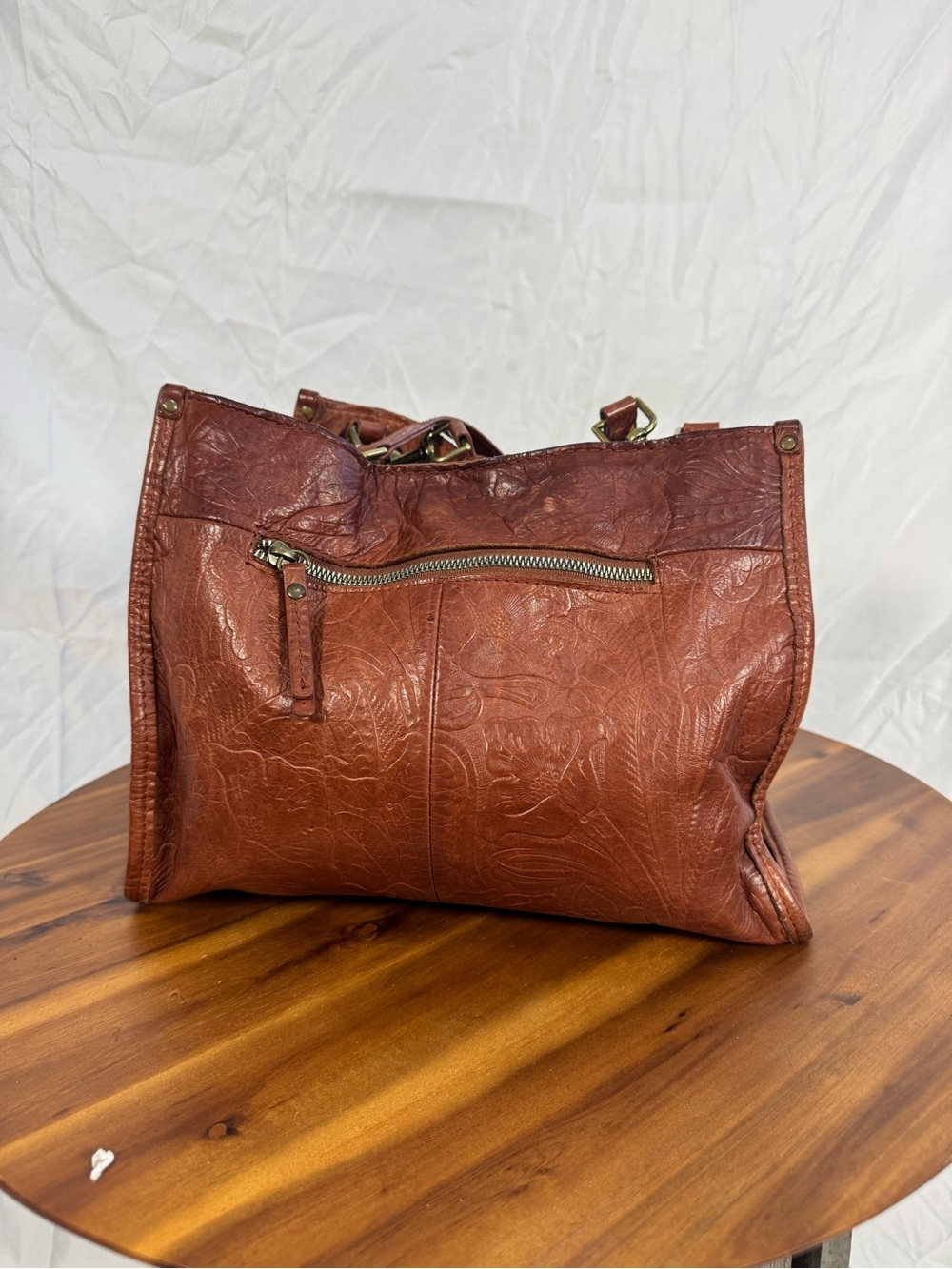 Embossed Leather Tote Bag in Rich Brown